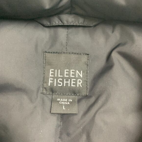 Eileen Fisher Stand Collar Winter Down Jacket Womens L Black Snap Button Puffer - Picture 12 of 16